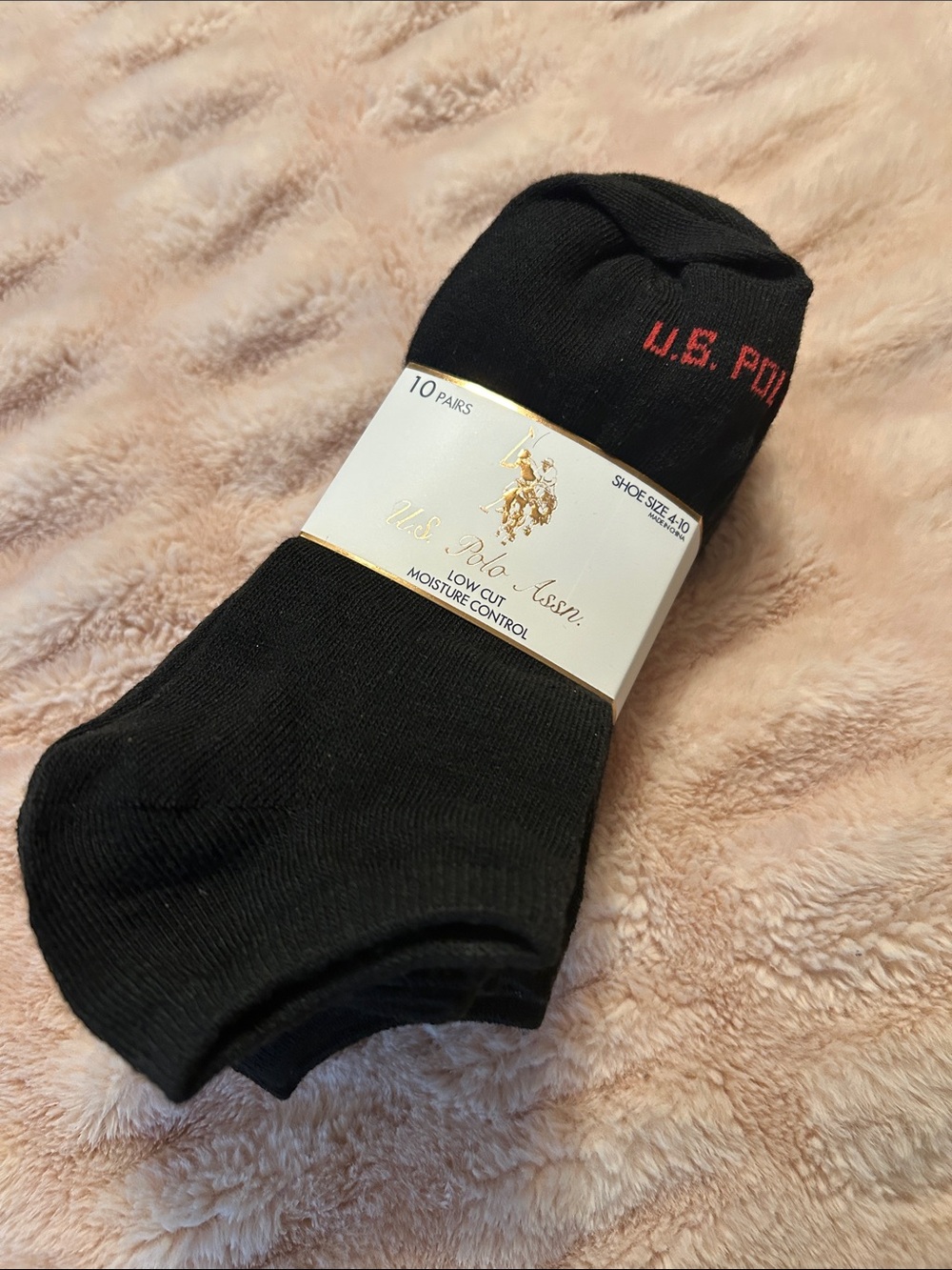 U.S. Polo Assn. Black Low-Cut Athletic No-Show Socks with Red Logo